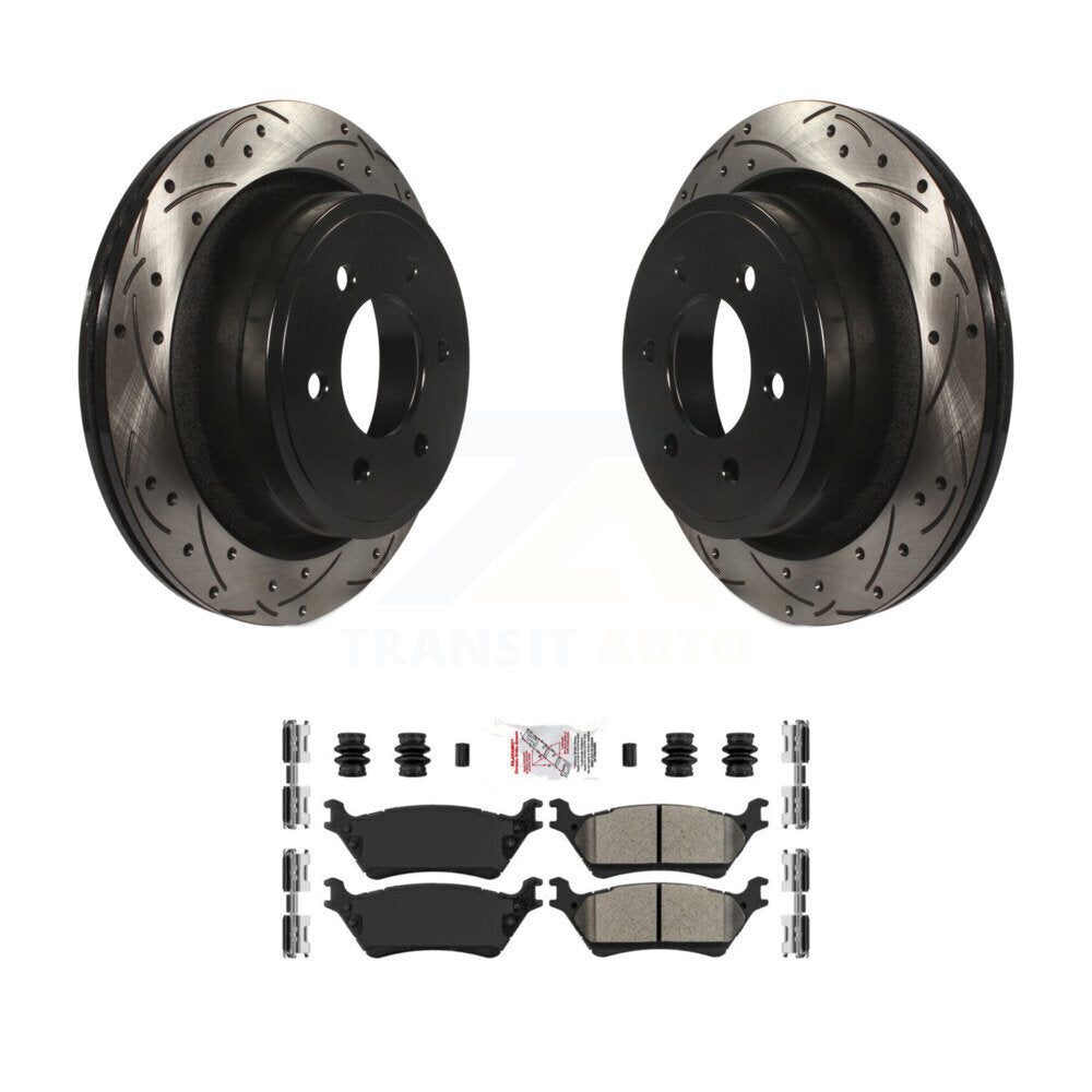 Rotor de frein à disque à fente percée à revêtement arrière et Kit de plaquettes semi-métalliques pour Ford F-15