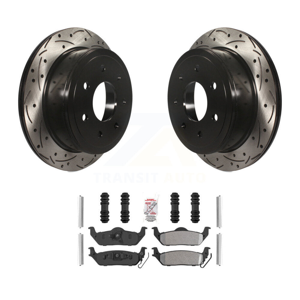 Kit de plaquettes semi-métalliques de Rotor de frein de fente de forage arrière pour Ford F-150 Lincoln Mark L