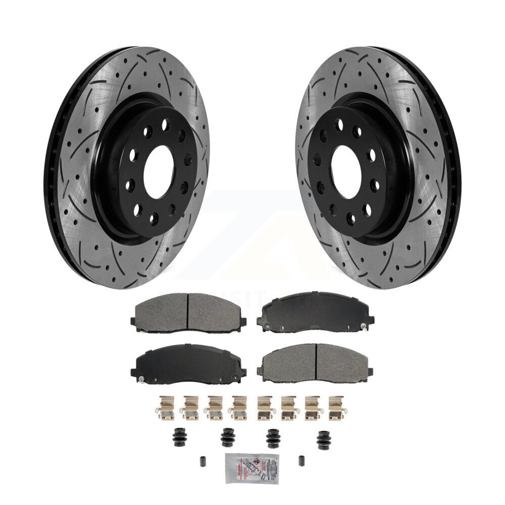 Kit de plaquettes semi-métalliques de Rotor de frein à disque de fente de forage enduit avant pour Jeep Wrangle