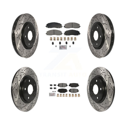 Kit de rotors de frein à fente de forage à plaquettes semi-métalliques avant et arrière pour Dodge Grand Carava