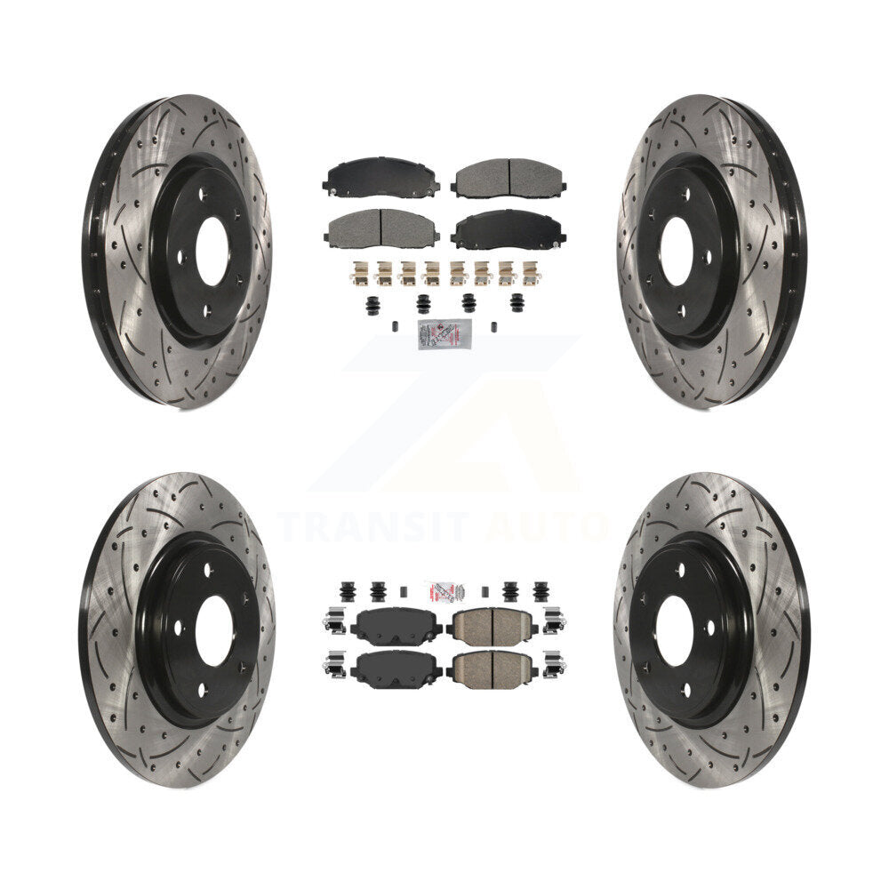 Kit de rotors de frein à fente de forage en céramique avant semi-métallique arrière pour Dodge Gran