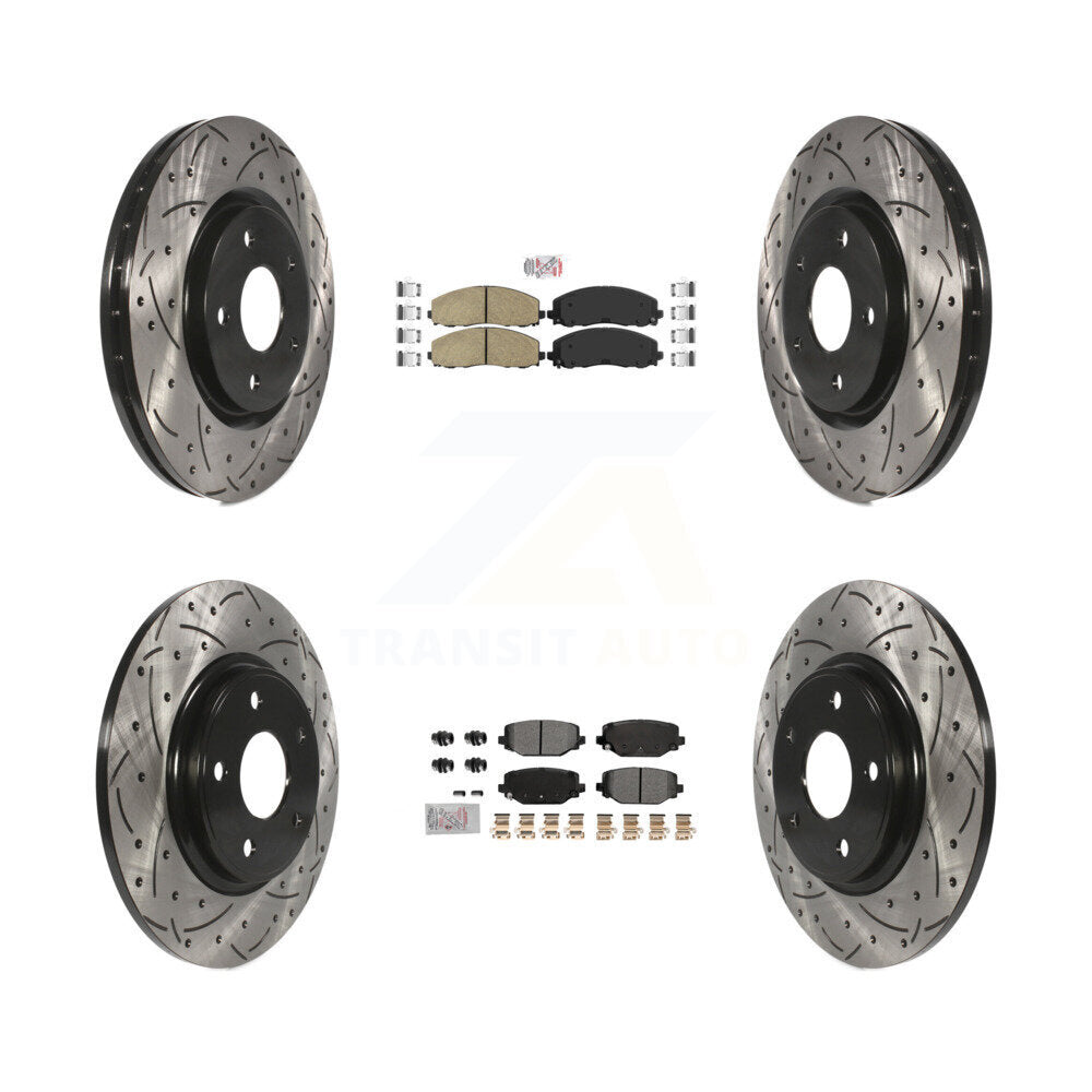 Kit de rotors de frein à fente de forage semi-métallique avant en céramique et arrière pour Dodge Gran
