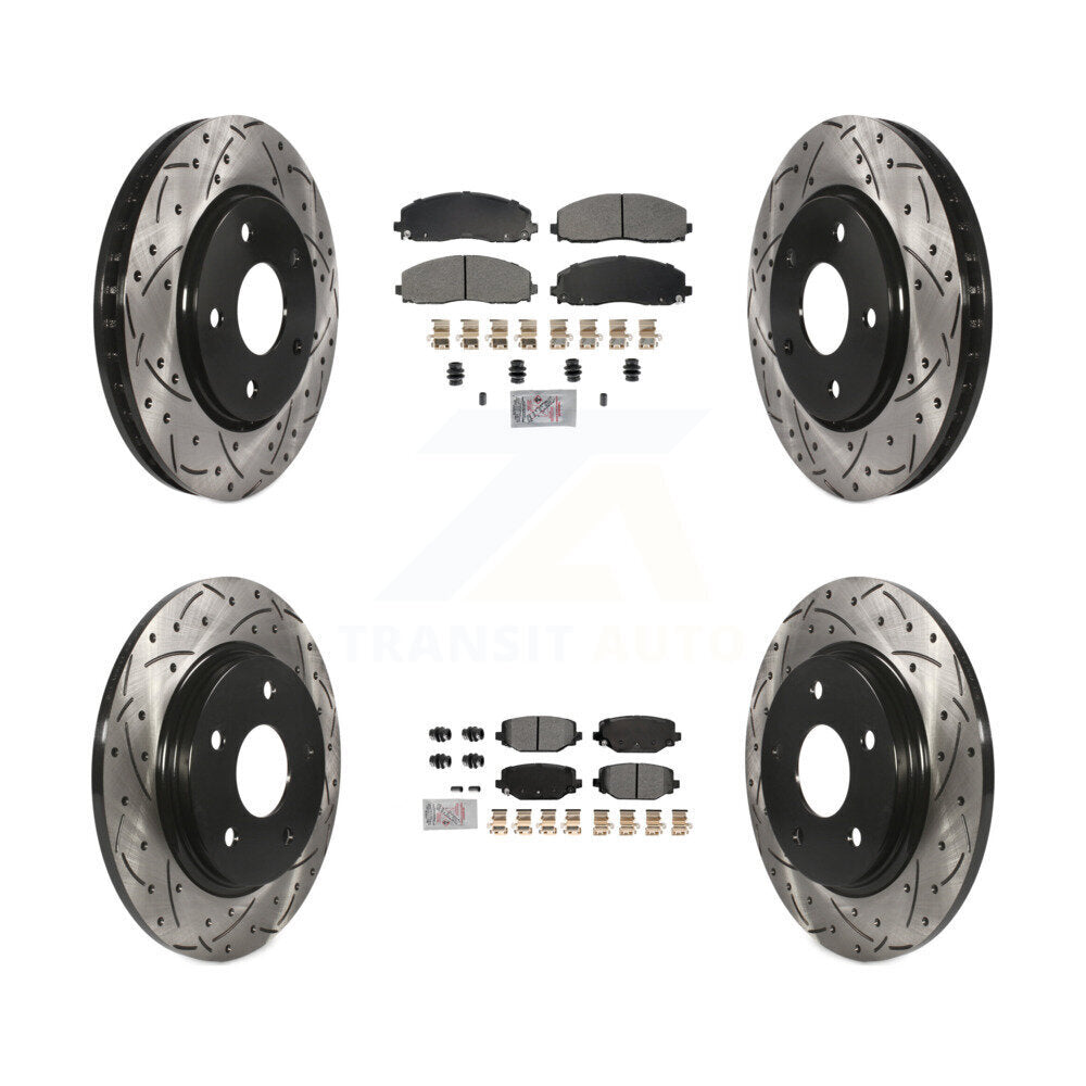 Kit de rotors de frein à fente de forage à plaquettes semi-métalliques avant et arrière pour Dodge Grand Carava