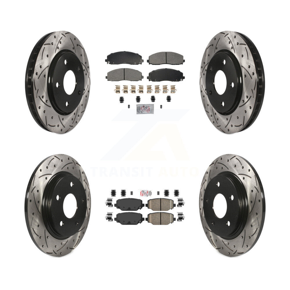 Kit de rotors de frein à disque avec fente de forage revêtue de tampons en céramique avant semi-métalliques arrière pour