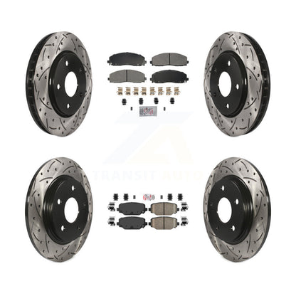 Kit de rotors de frein à disque avec fente de forage revêtue de tampons en céramique avant semi-métalliques arrière pour