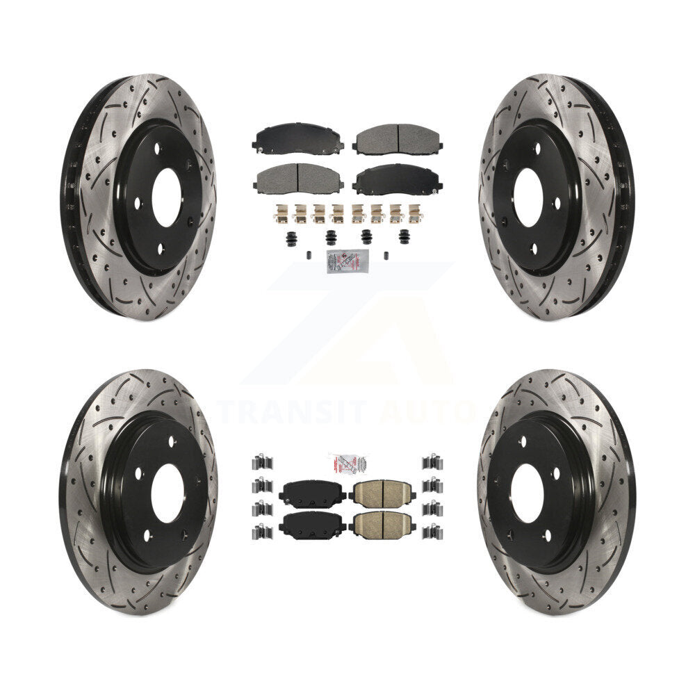 Kit de rotors de frein à disque avec fente de forage revêtue de tampons en céramique avant semi-métalliques arrière pour