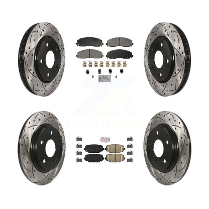 Kit de rotors de frein à disque avec fente de forage revêtue de tampons en céramique avant semi-métalliques arrière pour