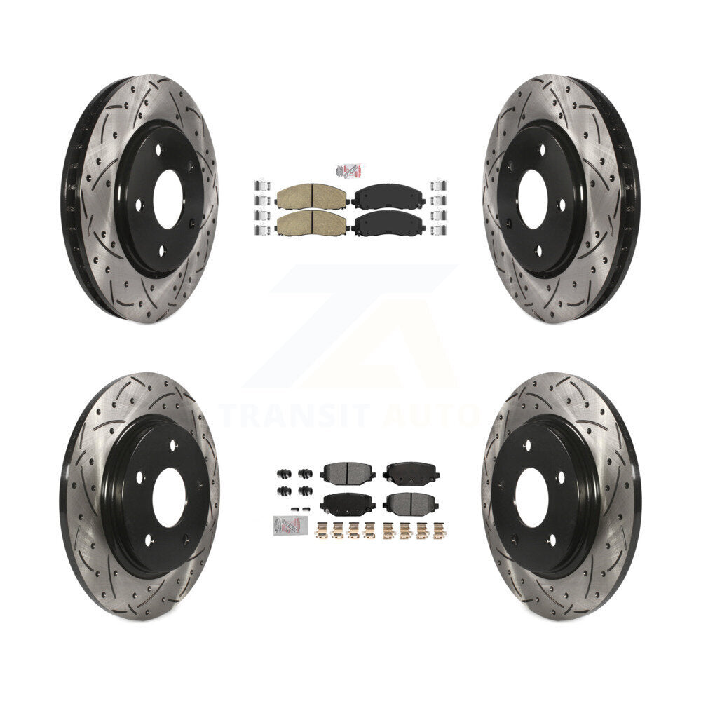 Kit de rotors de frein à disque à fente de perçage avec tampon semi-métallique arrière en céramique avant pour