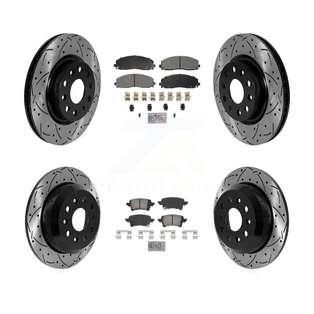 Kit de rotors de frein à disque avec fente de forage revêtue de tampons en céramique avant semi-métalliques arrière pour