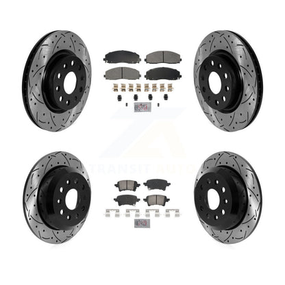 Kit de rotors de frein à disque avec fente de forage revêtue de tampons en céramique avant semi-métalliques arrière pour
