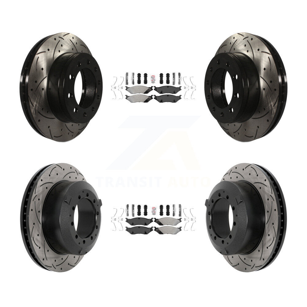 Kit de plaquettes semi-métalliques avant et arrière et Rotor de frein à fente percée pour Ford F-450 Supe