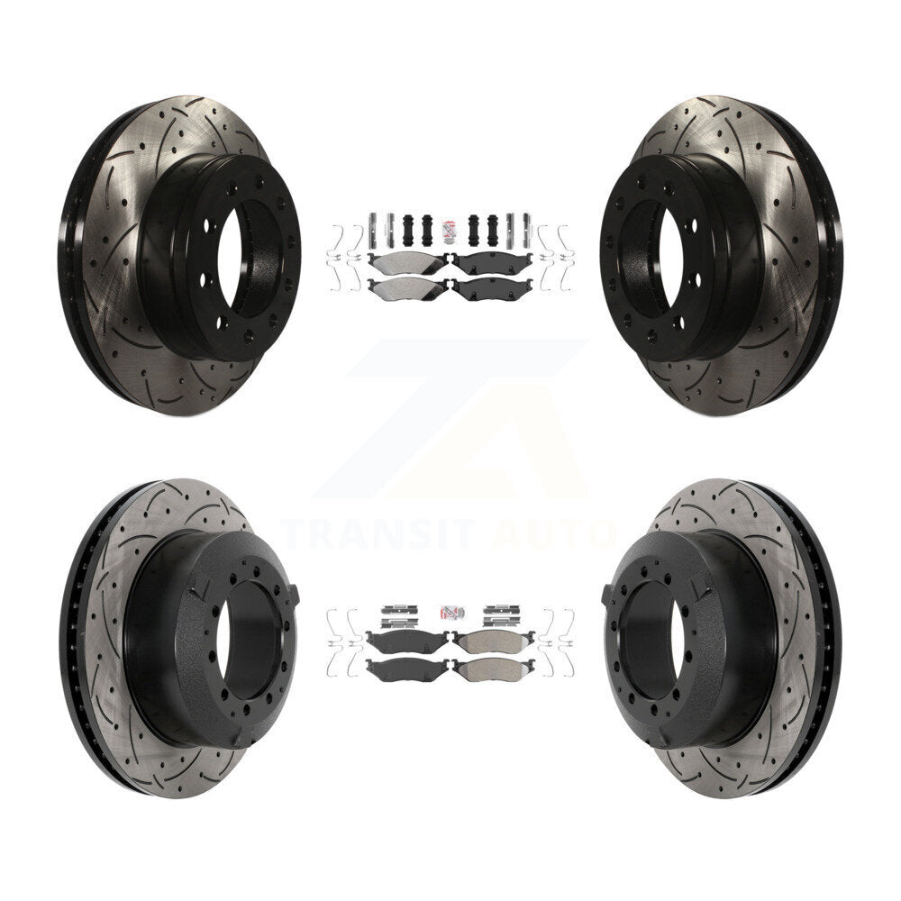 Kit de plaquettes semi-métalliques avant et arrière et Rotor de frein à fente percée pour Ford F-450 Supe