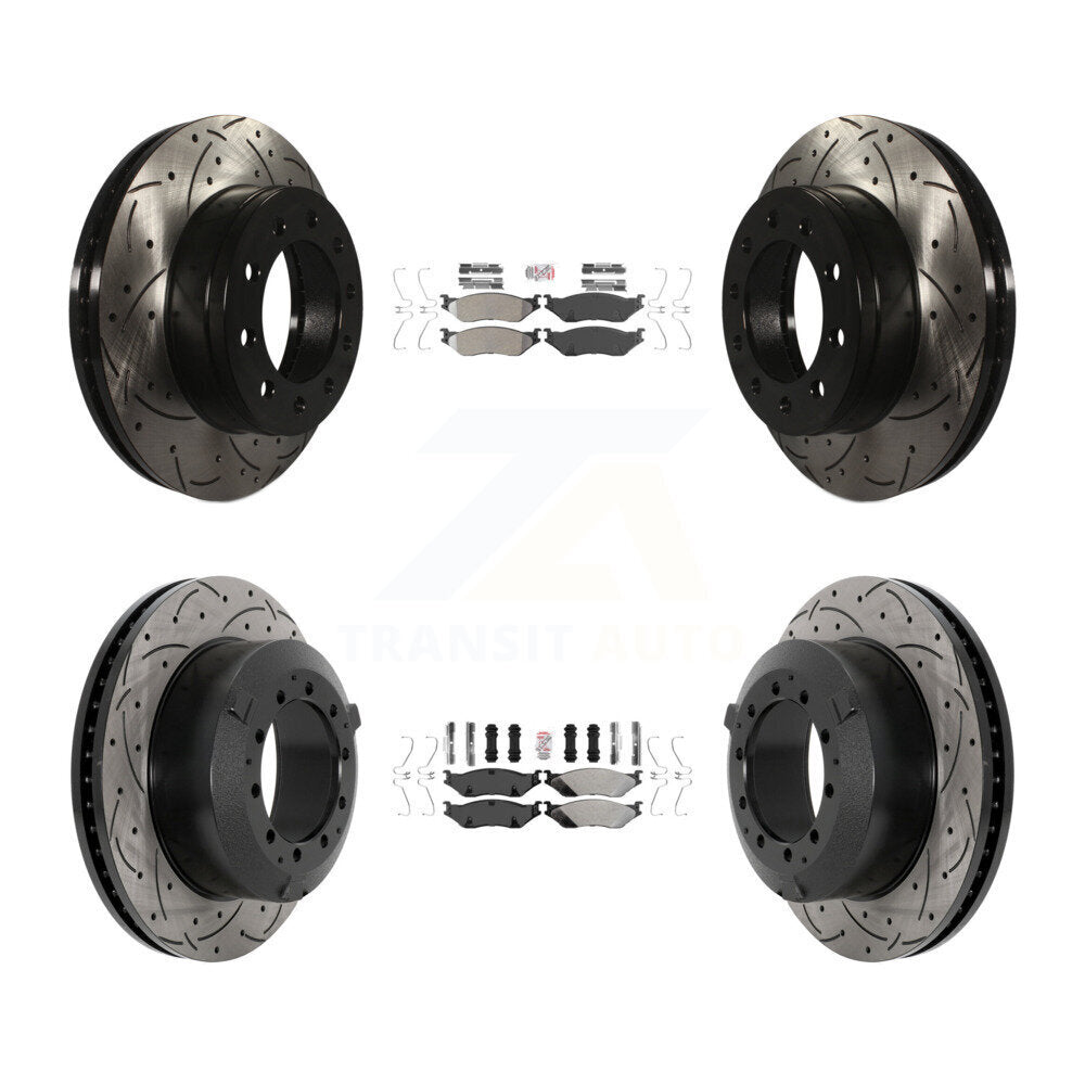 Kit de plaquettes semi-métalliques avant et arrière et Rotor de frein à fente percée pour Ford F-450 Supe