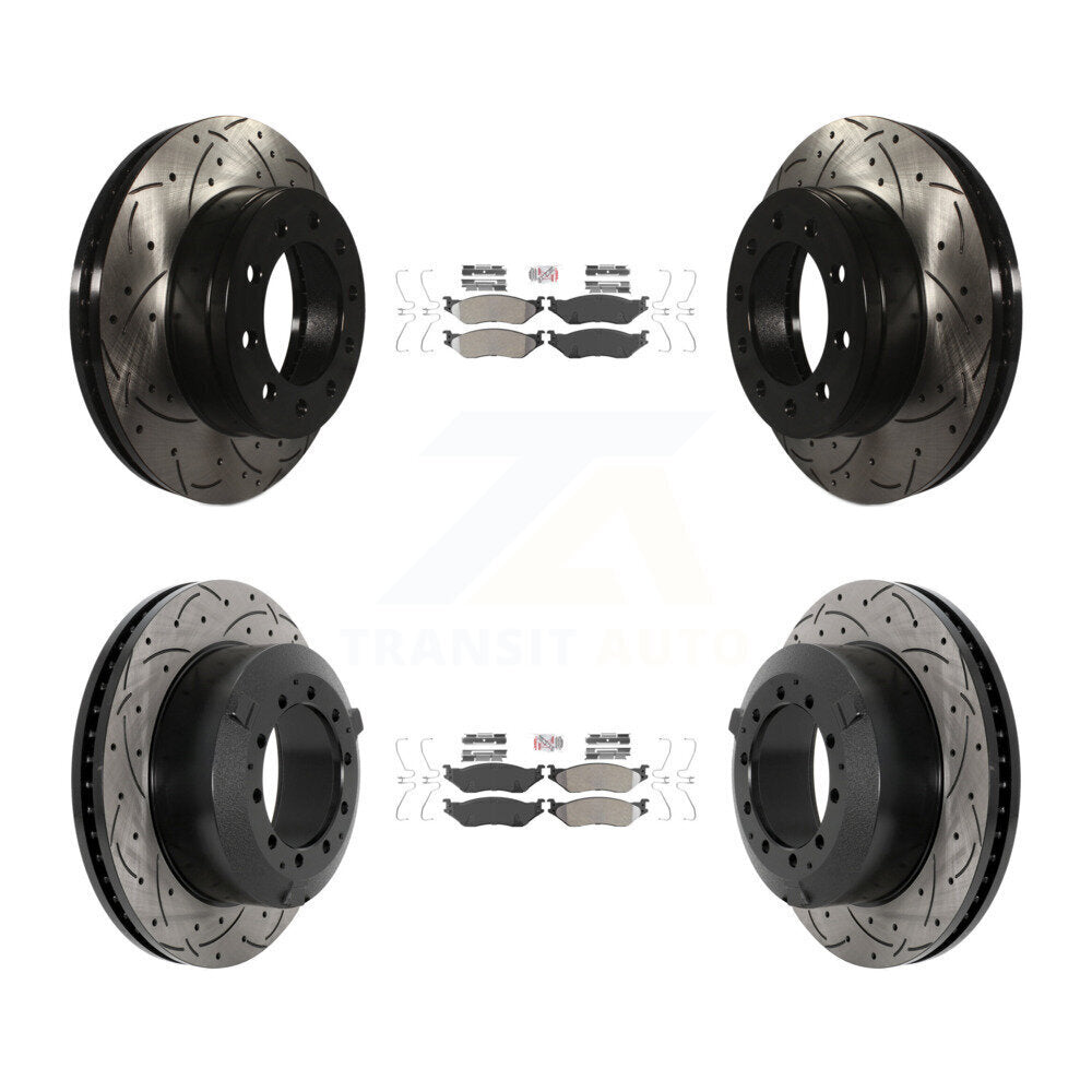 Kit de plaquettes semi-métalliques avant et arrière et Rotor de frein à fente percée pour Ford F-450 Supe