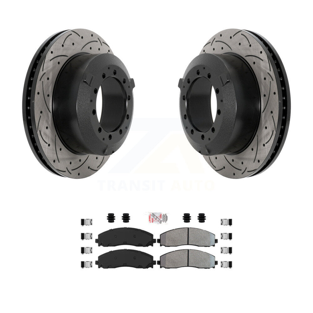 Kit de plaquettes semi-métalliques de Rotor de frein à disque de fente de forage arrière pour Ford F-350 Super Dut