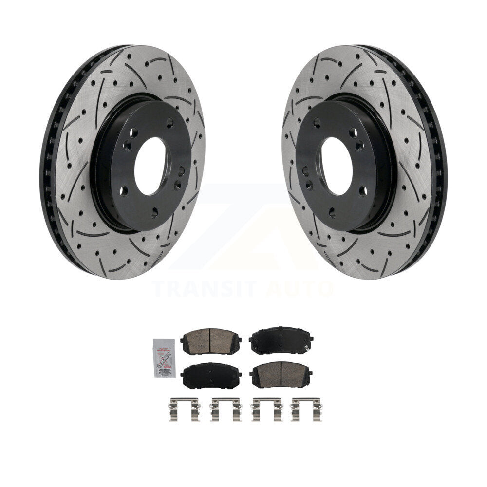 Rotor de frein à disque à fente percée avec revêtement avant et Kit de plaquettes en céramique pour Hyundai Elantr