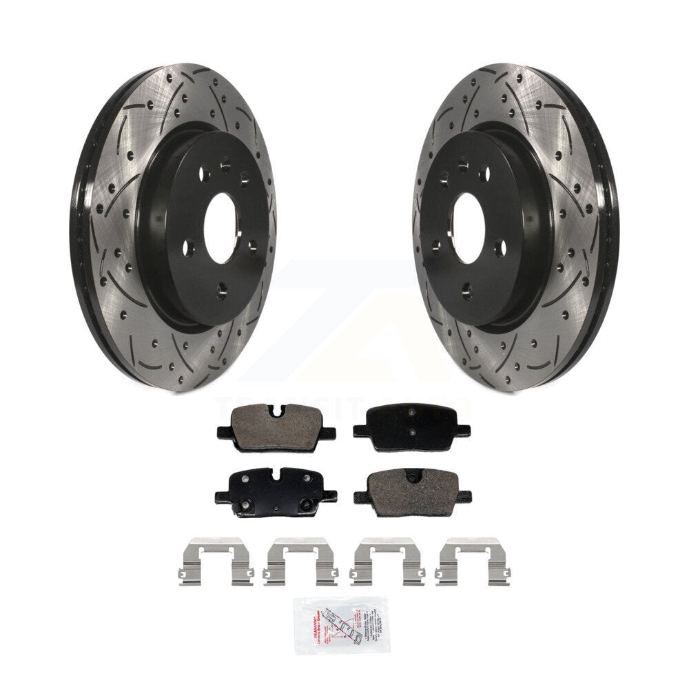 Rotors de frein à disque fendus percés à revêtement arrière et Kit de plaquettes en céramique pour Cadillac CT