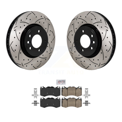 Rotor de frein à disque à fente avant percée et Kit de plaquettes en céramique pour Land Rover Range Spor