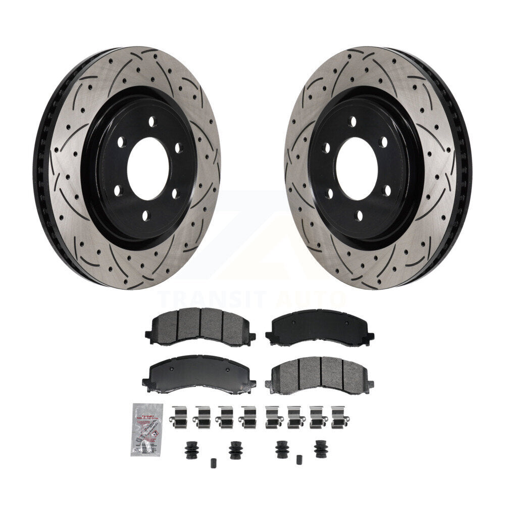 Kit de plaquettes semi-métalliques de Rotor de frein de fente de forage avant pour Ford F-150 Bronco Lincol