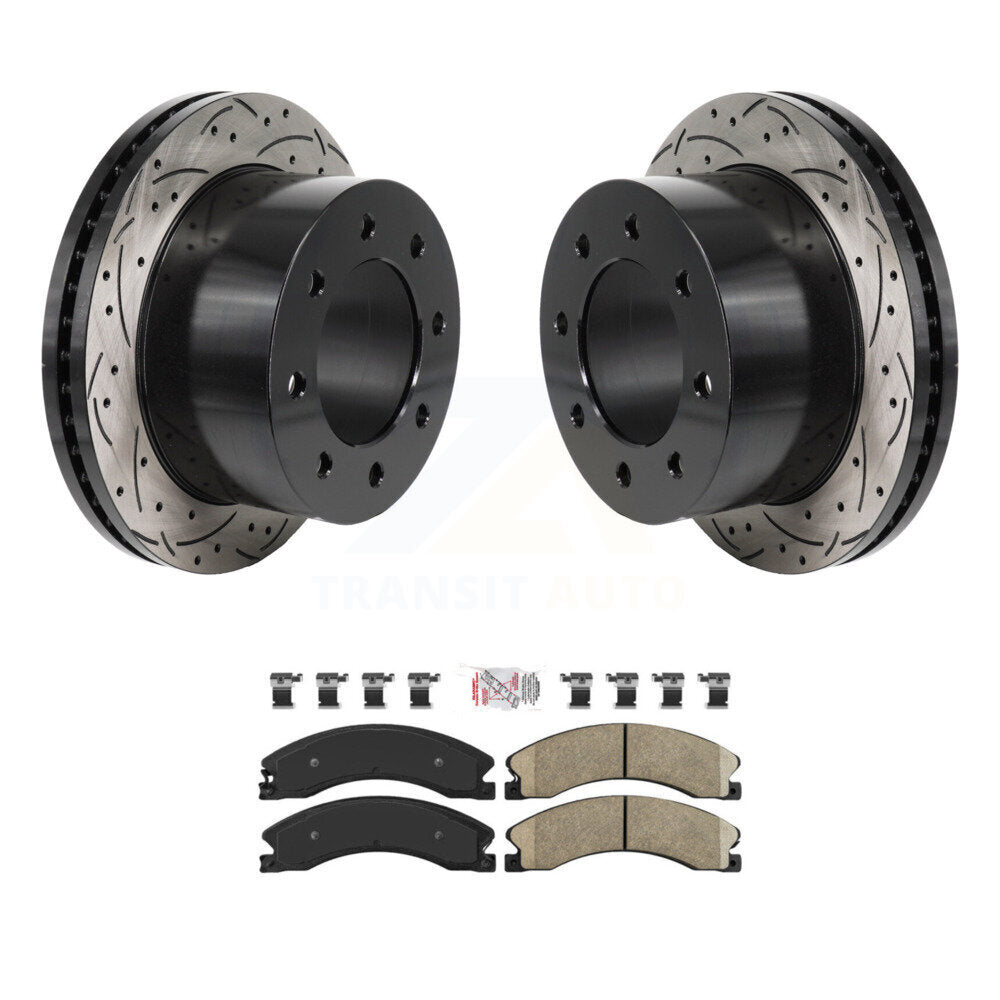 Rotor de frein à fente arrière percé et Kit de plaquettes en céramique pour GMC Sierra 3500 HD Chevrole