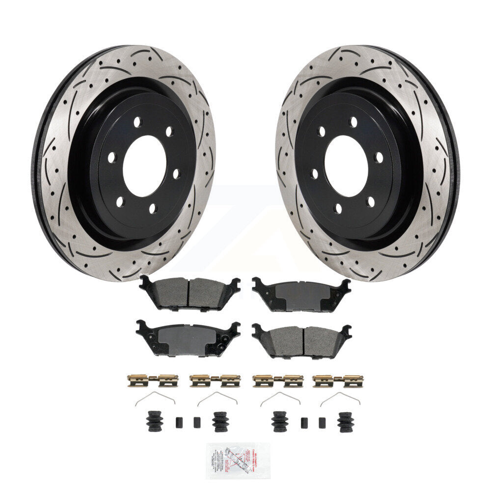 Kit de plaquettes semi-métalliques de rotors de frein à disque de fente de forage arrière pour Ford F-150 Lightnin
