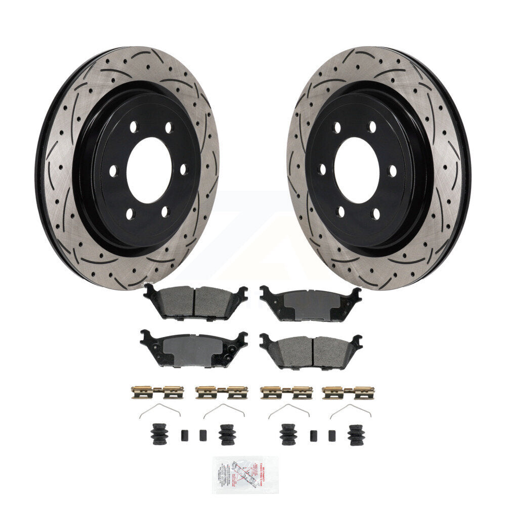 Kit de plaquettes semi-métalliques de rotors de frein à disque de fente de forage arrière pour Ford F-150 Lightnin