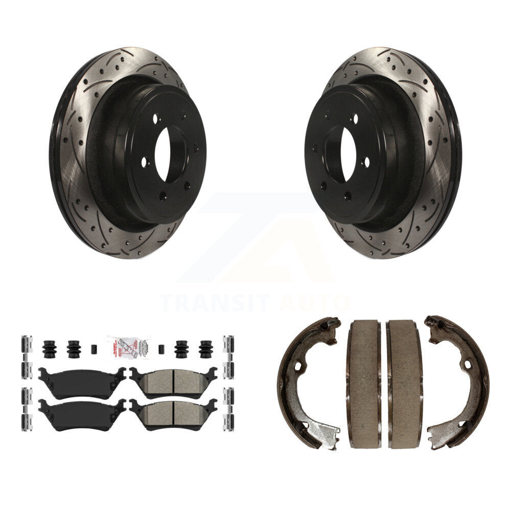 Kit de plaquettes semi-métalliques et de patins de stationnement pour disques arrière percés et fendus