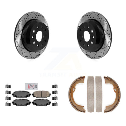 Disque arrière, rotors percés et fendus, plaquettes en céramique et Kit de mâchoires de frein de stationnement pour