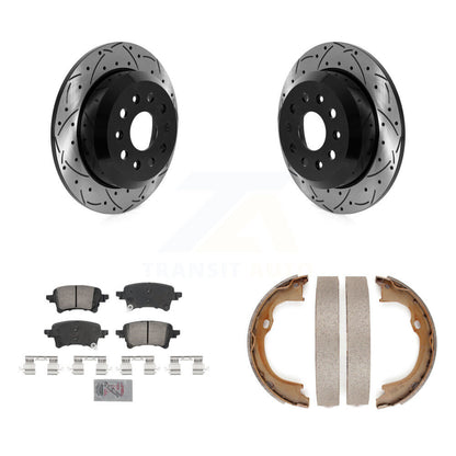 Disque arrière, rotors percés et fendus, plaquettes en céramique et Kit de mâchoires de frein de stationnement pour