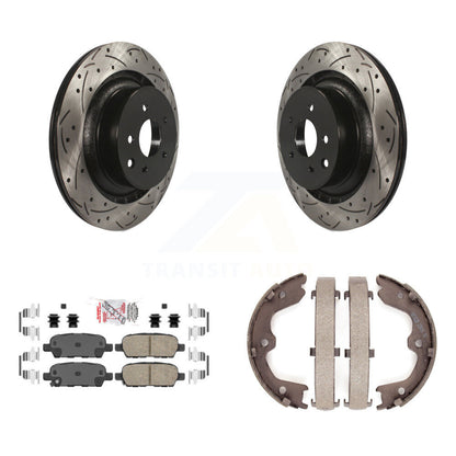 Disque arrière, rotors percés et fendus, plaquettes en céramique et Kit de mâchoires de frein de stationnement pour