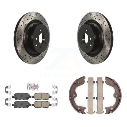 Disque arrière, rotors percés et fendus, plaquettes en céramique et Kit de mâchoires de frein de stationnement pour