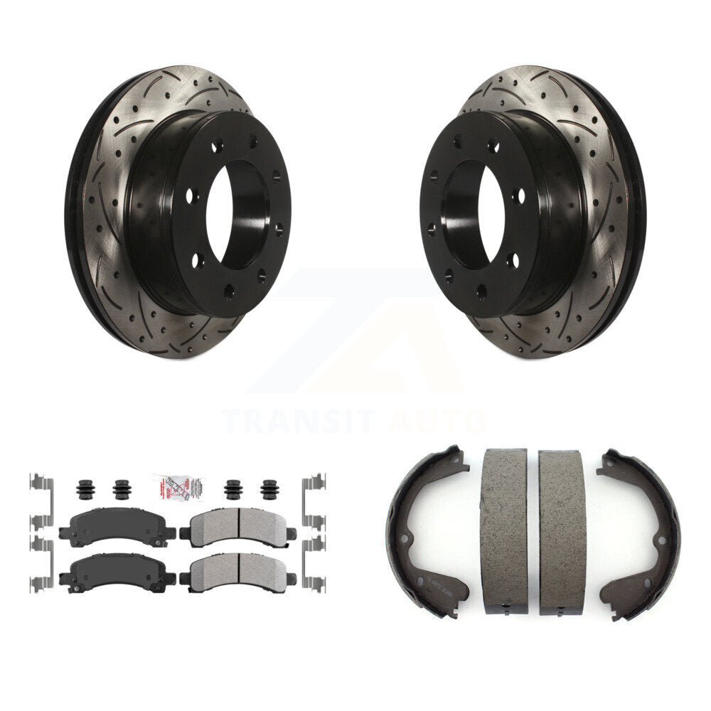 Kit de plaquettes semi-métalliques et de patins de stationnement pour disques arrière percés et fendus