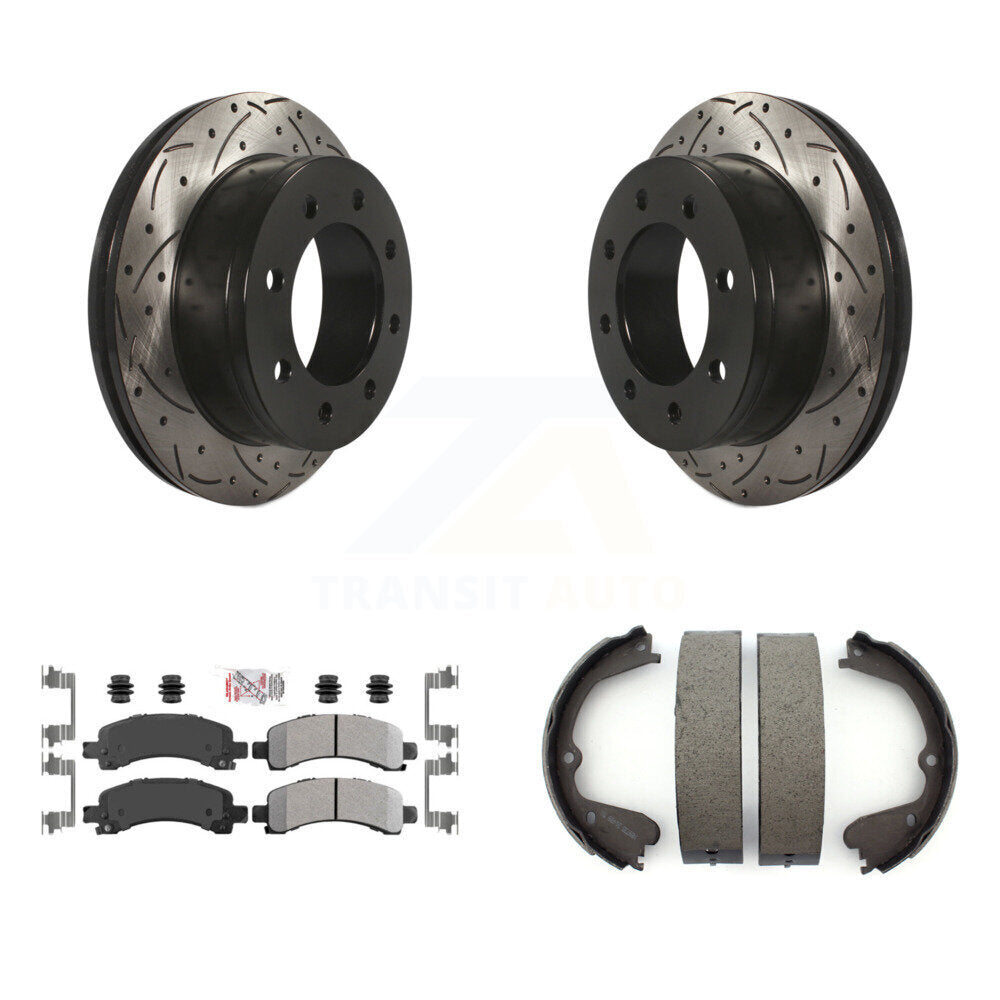 Kit de plaquettes semi-métalliques et de patins de stationnement pour disques arrière percés et fendus