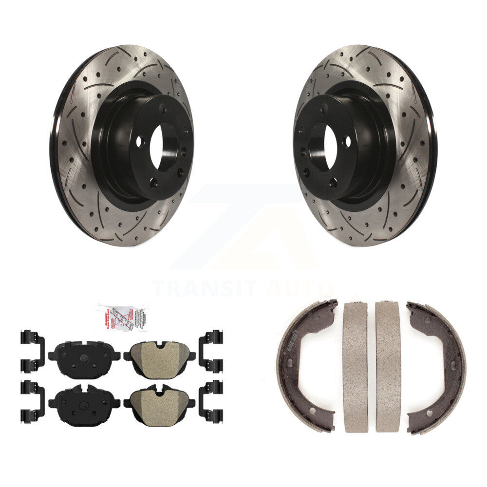 Kit de plaquettes semi-métalliques et de patins de stationnement pour disques arrière percés et fendus