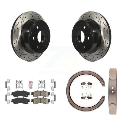 Disque arrière, rotors percés et fendus, plaquettes en céramique et Kit de mâchoires de frein de stationnement pour