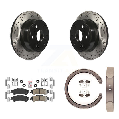 Disque arrière, rotors percés et fendus, plaquettes en céramique et Kit de mâchoires de frein de stationnement pour