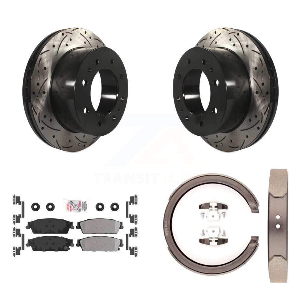 Kit de plaquettes semi-métalliques et de patins de stationnement pour disques arrière percés et fendus