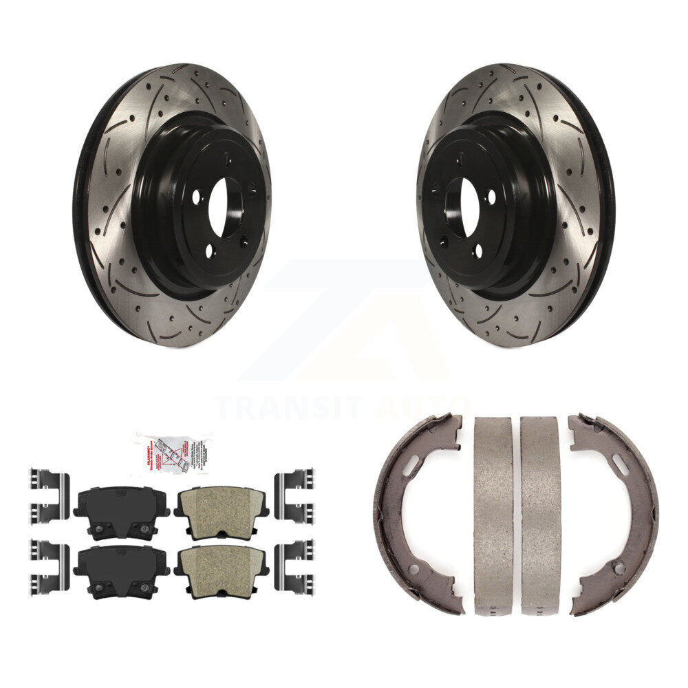 Kit de plaquettes en céramique et de chaussures de stationnement à disque arrière, Rotors percés et fendus, pour Dodge