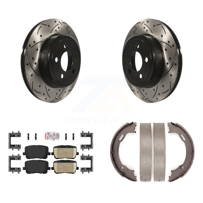 Disque arrière, rotors percés et fendus, plaquettes en céramique et Kit de mâchoires de frein de stationnement pour