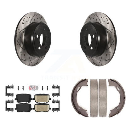 Disque arrière, rotors percés et fendus, plaquettes en céramique et Kit de mâchoires de frein de stationnement pour