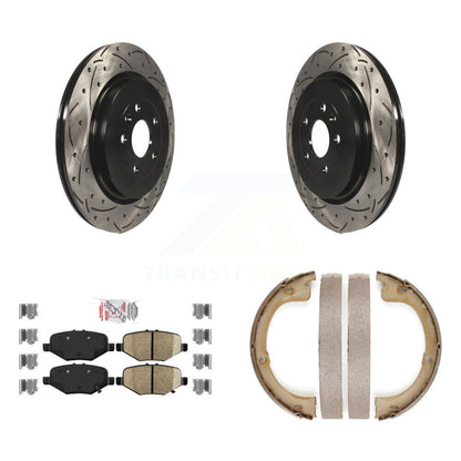 Disque arrière, rotors percés et fendus, plaquettes en céramique et Kit de mâchoires de frein de stationnement pour