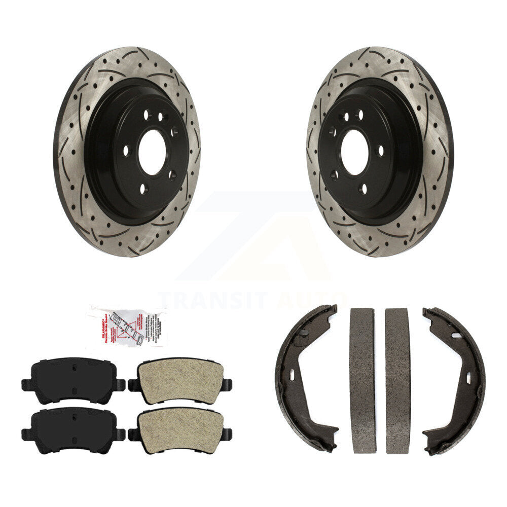 Kit de plaquettes semi-métalliques et de patins de stationnement pour disques arrière percés et fendus