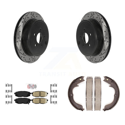 Kit de plaquettes en céramique et de patins de stationnement pour disques arrière, rotors percés et fendus, pour Subar