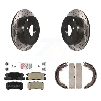 Disque arrière, rotors percés et fendus, plaquettes en céramique et Kit de mâchoires de frein de stationnement pour