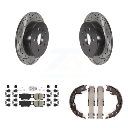 Disque arrière, rotors percés et fendus, plaquettes en céramique et Kit de mâchoires de frein de stationnement pour