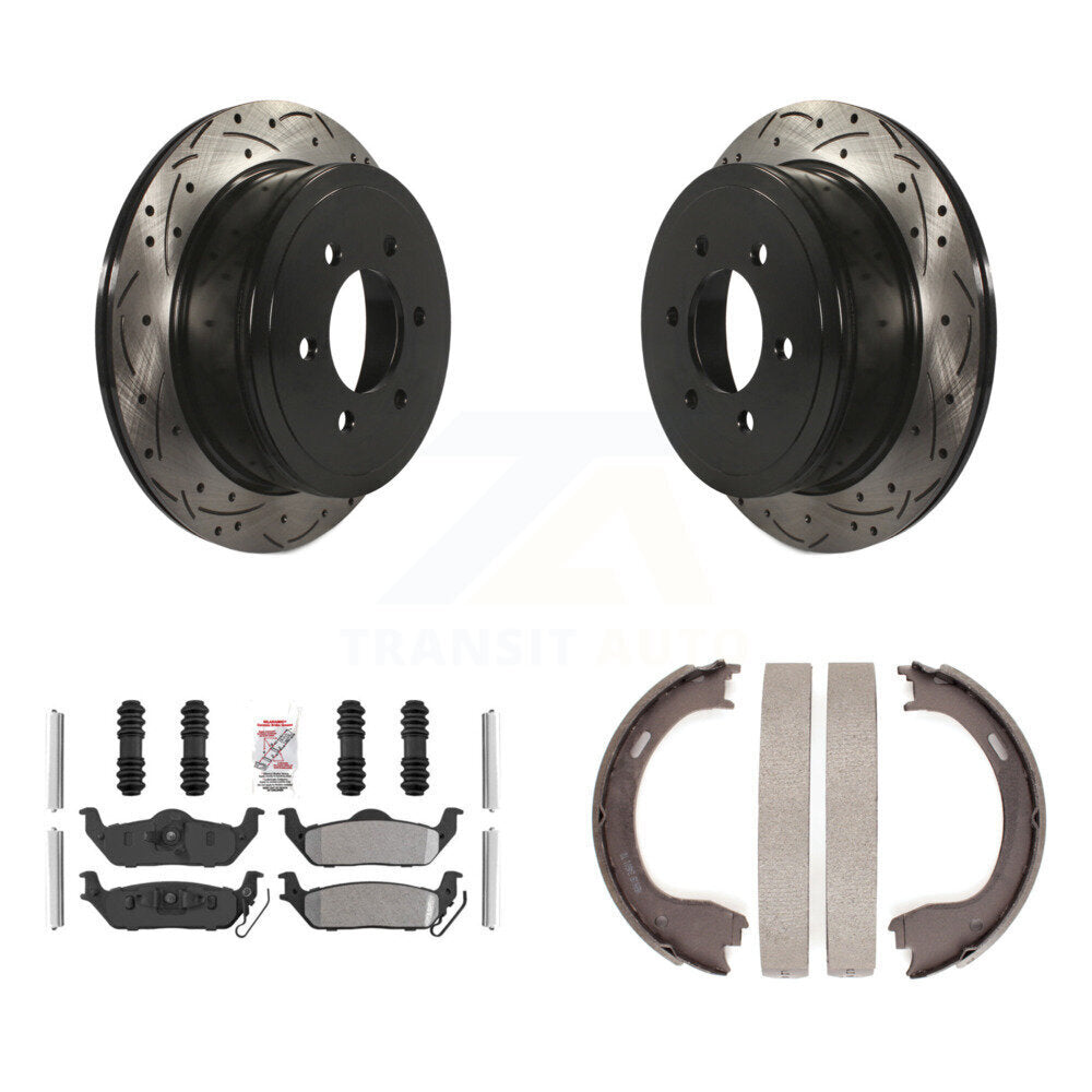 Kit de plaquettes semi-métalliques et de patins de stationnement pour disques arrière percés et fendus