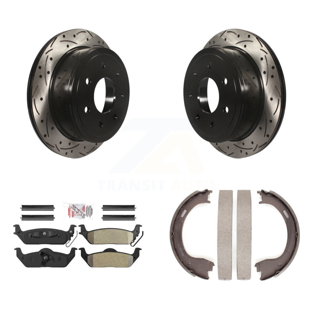 Kit de plaquettes semi-métalliques et de patins de stationnement pour disques arrière percés et fendus