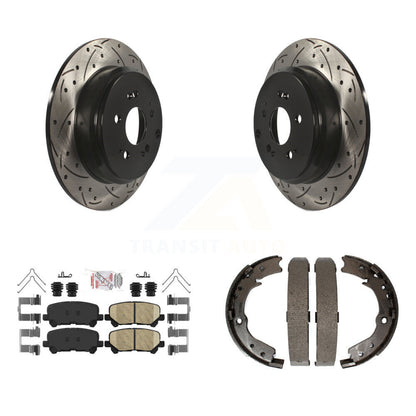 Disque arrière, rotors percés et fendus, plaquettes en céramique et Kit de mâchoires de frein de stationnement pour