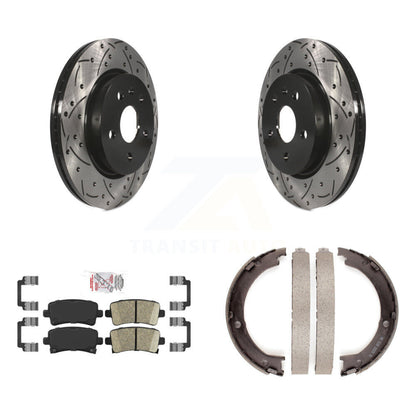 Disque arrière, rotors percés et fendus, plaquettes en céramique et Kit de mâchoires de frein de stationnement pour