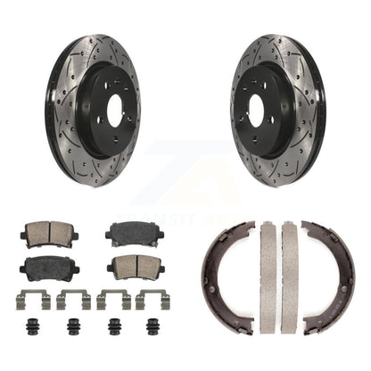 Disque arrière, rotors percés et fendus, plaquettes en céramique et Kit de mâchoires de frein de stationnement pour